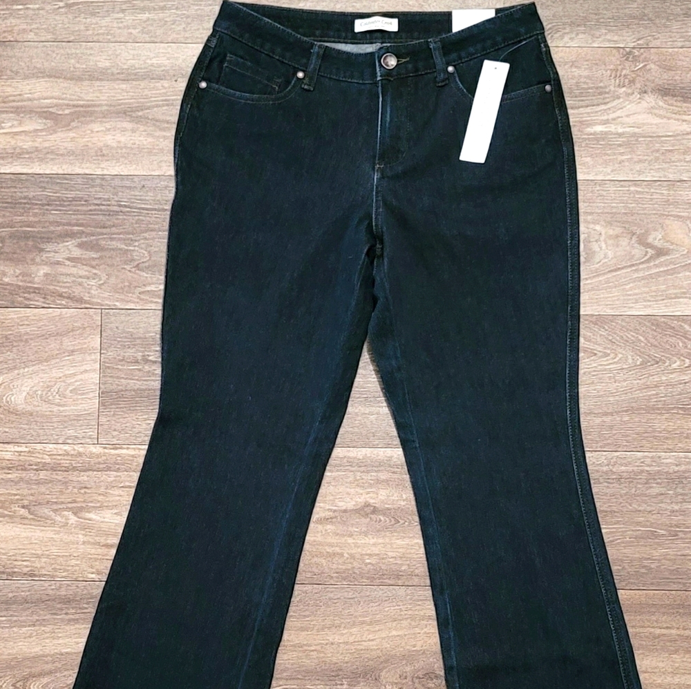 SIZE 10P NATURAL FIT BOOTCUT DARK WASH BLUE JEANS